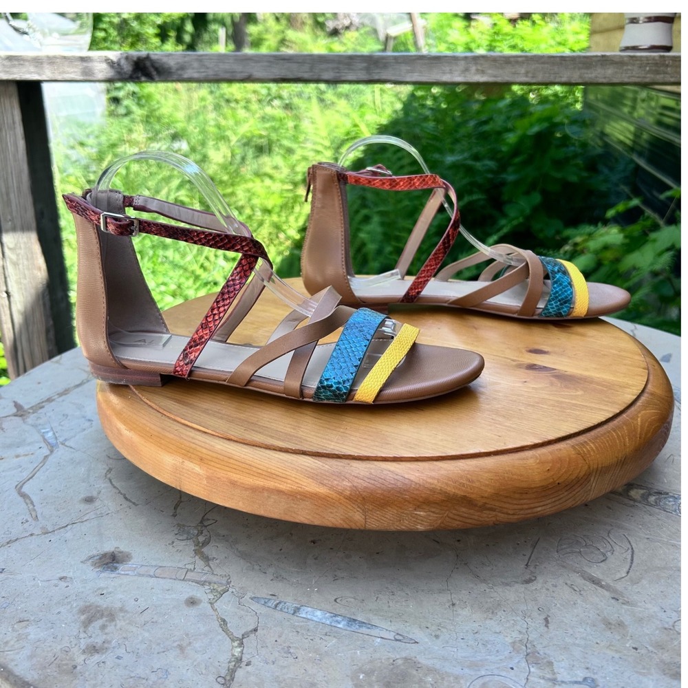 ALDO Rirarien Sandals Women Size 8 Multi Color Strappy Flat Gladiator Boho Snake